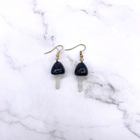 Black Mushroom Quartz Crystal earrings - Picture 9 of 9